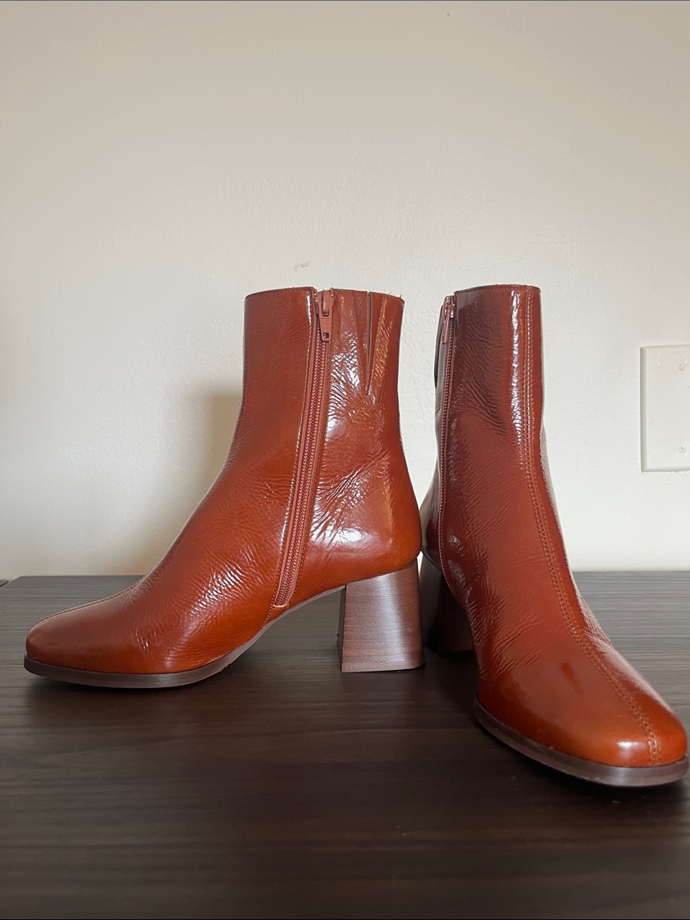Sézane Axelle Patent Camel Ankle Boots Sz 6 - Picture 8 of 15